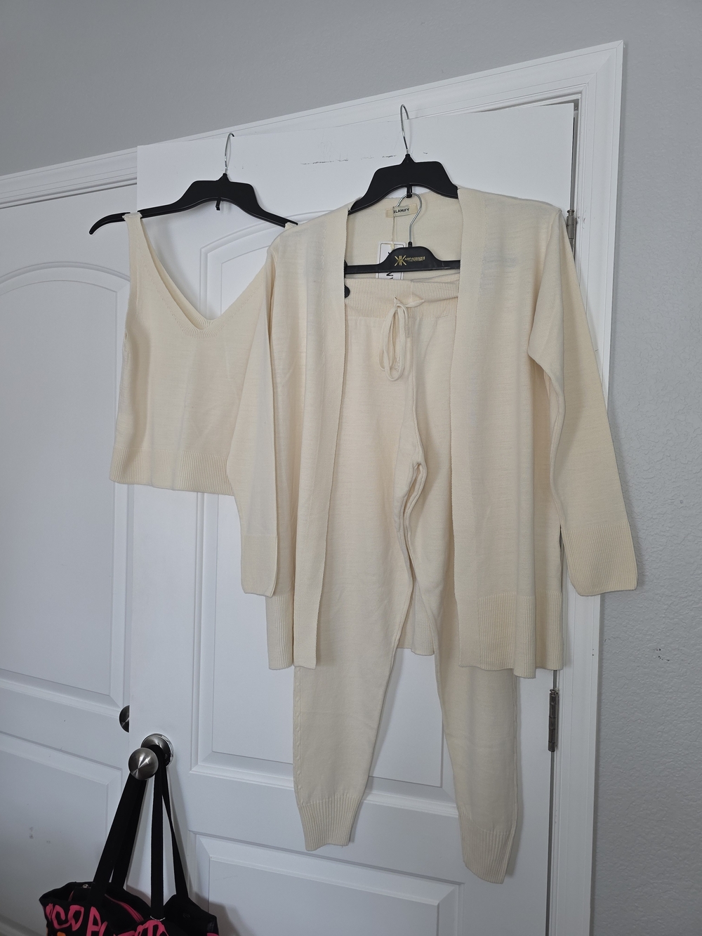 glam Cream Knit Cardigan Tank and Jogger Lounge Set
